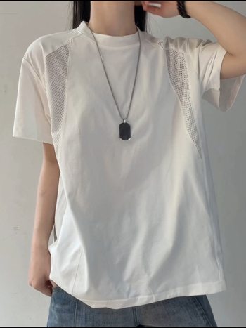 Άσπρο αντρικό T‑shirt κοντομάνικο από ice silk, γρήγορο στέγνωμα, διάτρητη πλέξη και patchwork ραφές, δροσερό καλοκαιρινό αθλητικό