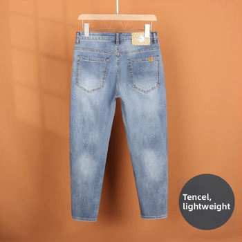 Pánske skrátené džínsy, ľahké na leto, rovný slim fit, elastické ležérne nohavice