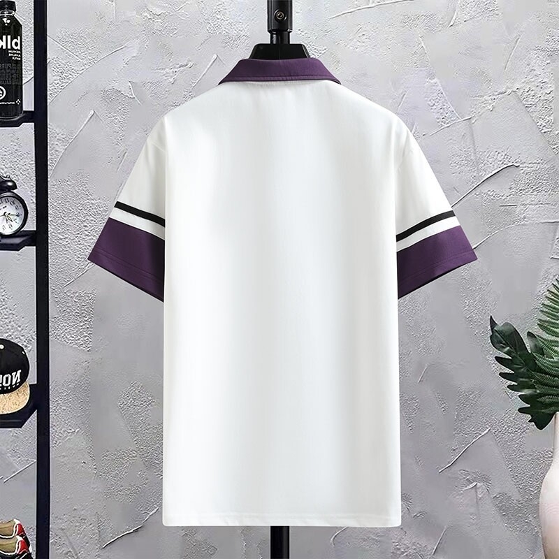 2025 Ανδρικό κοντομάνικο T‑shirt με γιακά τύπου πέτο, καλοκαιρινό casual top