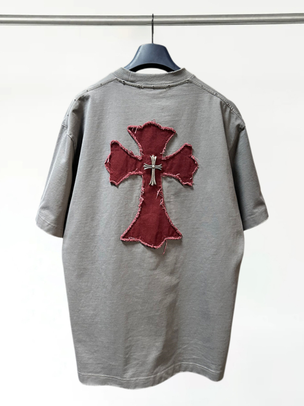 Crowe CH κοντομάνικη T‑shirt από 100% βαμβάκι με 3D κέντημα εφαρμογής και στρας, βαρύ streetwear, unisex