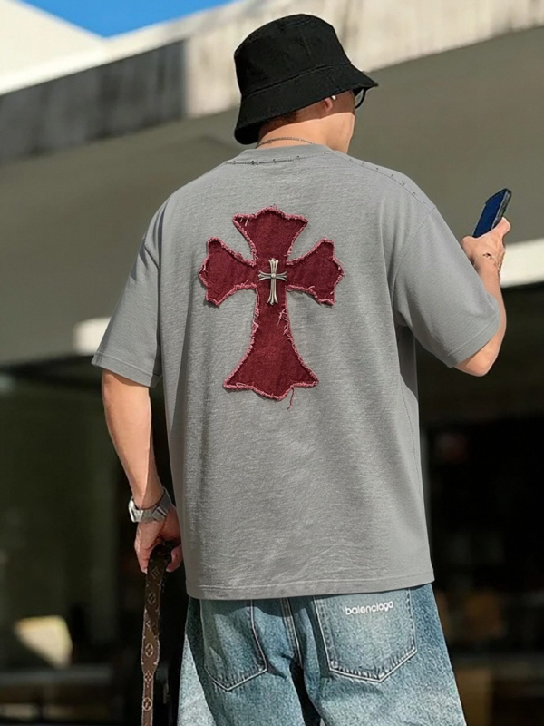 Crowe CH κοντομάνικη T‑shirt από 100% βαμβάκι με 3D κέντημα εφαρμογής και στρας, βαρύ streetwear, unisex