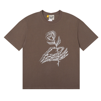 GD Βαμβακερό T‑shirt με κοντά μανίκια και σχέδιο ρόδου στο χέρι, ανδρικός loose fit, Harajuku στυλ