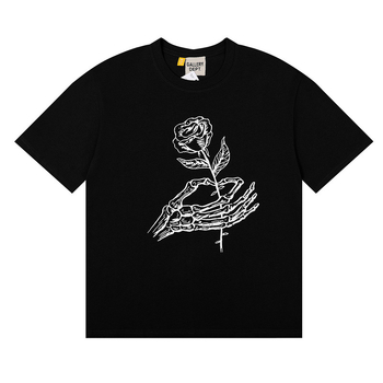 GD Βαμβακερό T‑shirt με κοντά μανίκια και σχέδιο ρόδου στο χέρι, ανδρικός loose fit, Harajuku στυλ