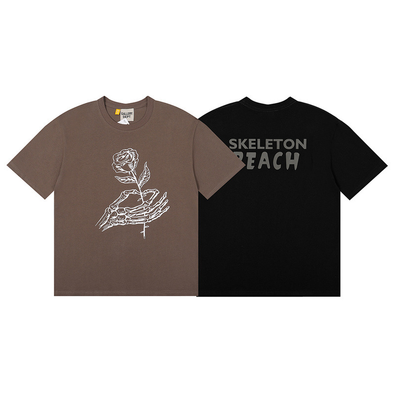 GD Βαμβακερό T‑shirt με κοντά μανίκια και σχέδιο ρόδου στο χέρι, ανδρικός loose fit, Harajuku στυλ