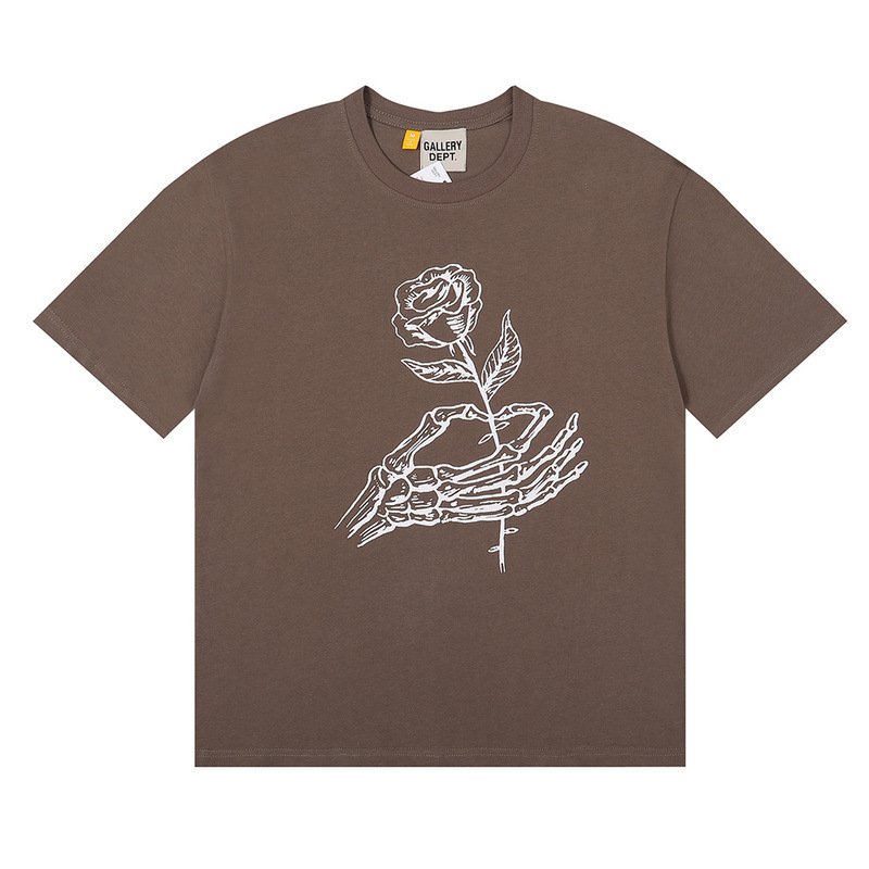 GD Βαμβακερό T‑shirt με κοντά μανίκια και σχέδιο ρόδου στο χέρι, ανδρικός loose fit, Harajuku στυλ