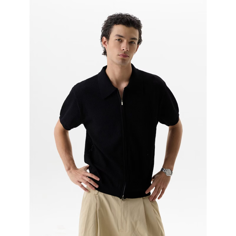 Ανδρική ζακέτα με πόλο γιακά και φερμουάρ, πλεκτό πουλόβερ