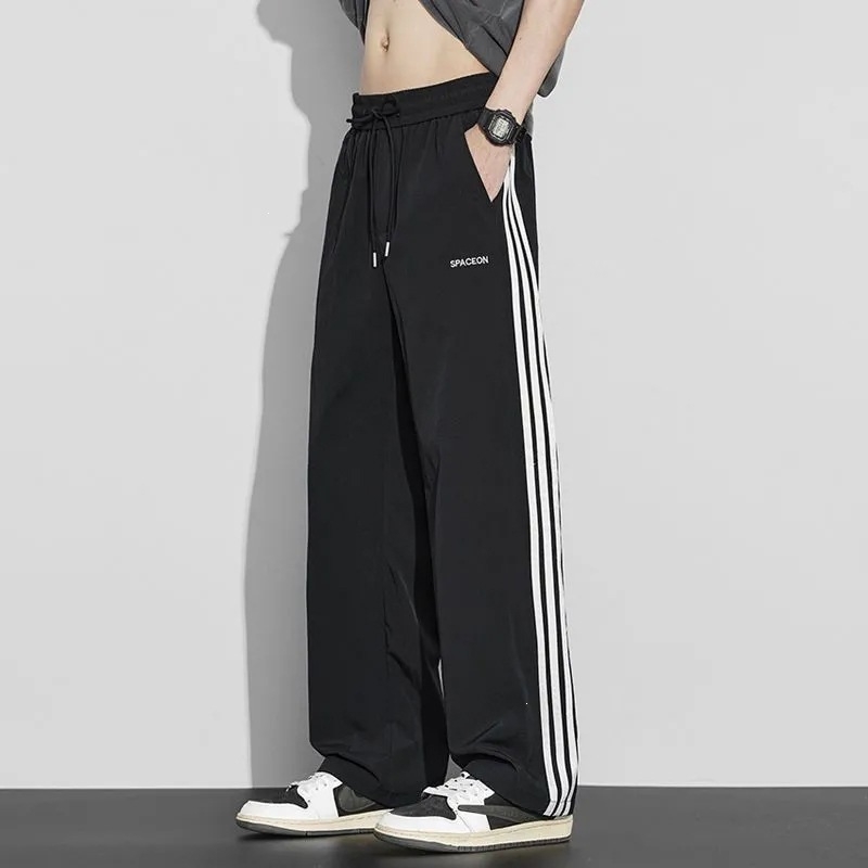 Ανδρικά λεπτά casual παντελόνια από Ice Silk, καλοκαίρι, αμερικάνικου στυλ φαρδιά γραμμή με ίσια μπατζάκια