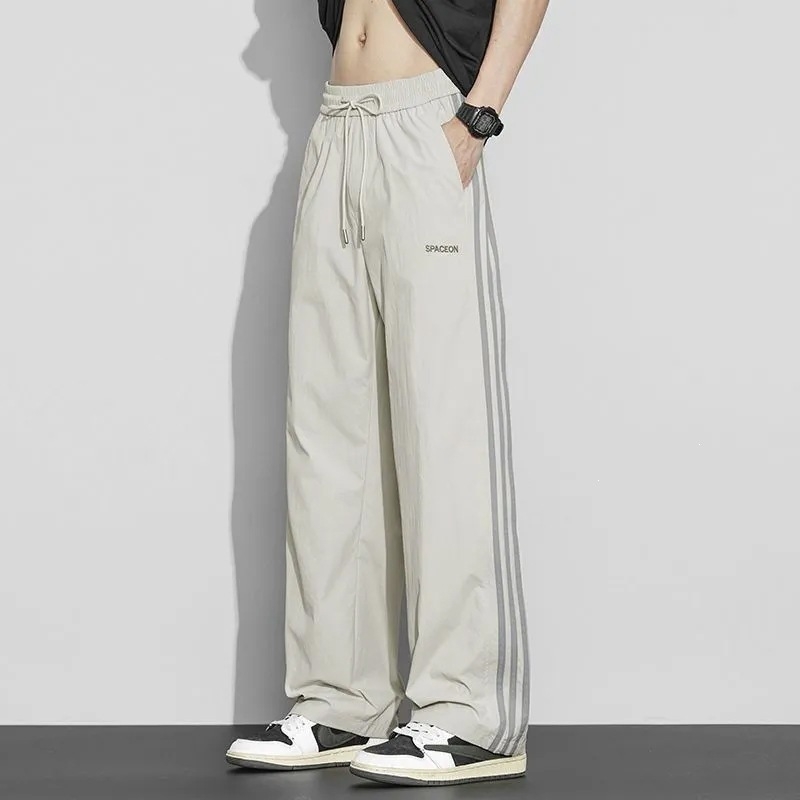 Ανδρικά λεπτά casual παντελόνια από Ice Silk, καλοκαίρι, αμερικάνικου στυλ φαρδιά γραμμή με ίσια μπατζάκια