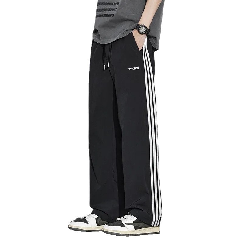Ανδρικά λεπτά casual παντελόνια από Ice Silk, καλοκαίρι, αμερικάνικου στυλ φαρδιά γραμμή με ίσια μπατζάκια