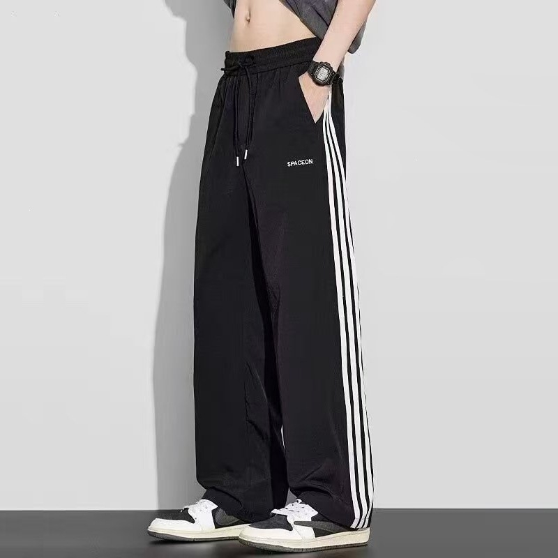 Ανδρικά λεπτά casual παντελόνια από Ice Silk, καλοκαίρι, αμερικάνικου στυλ φαρδιά γραμμή με ίσια μπατζάκια