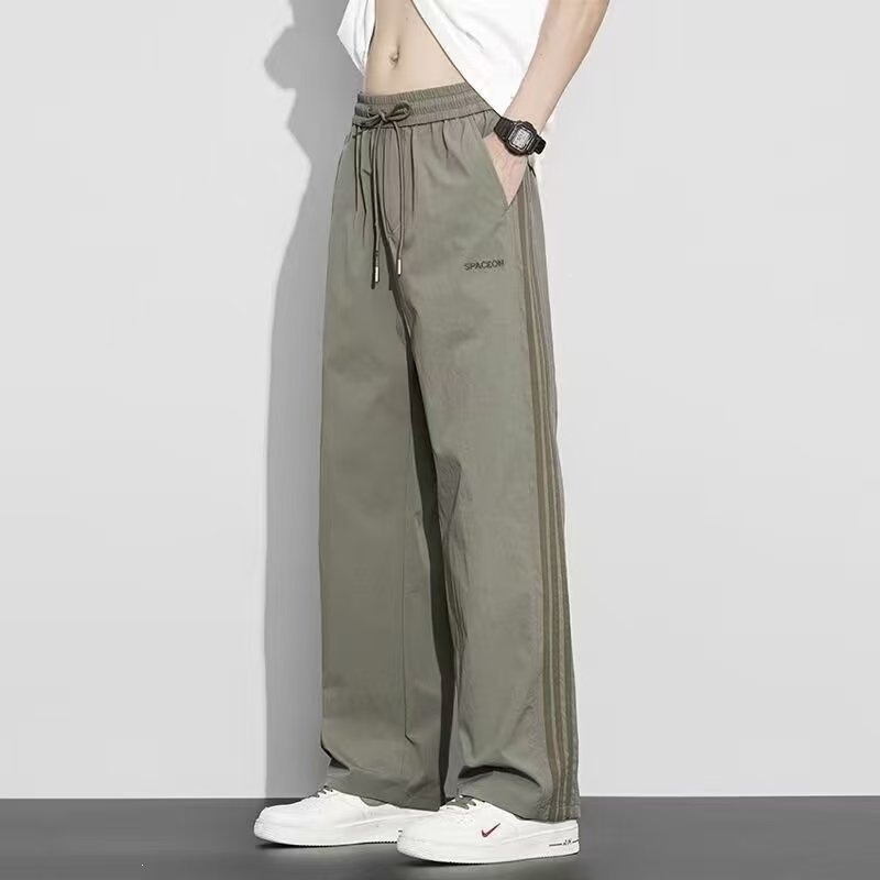 Ανδρικά λεπτά casual παντελόνια από Ice Silk, καλοκαίρι, αμερικάνικου στυλ φαρδιά γραμμή με ίσια μπατζάκια