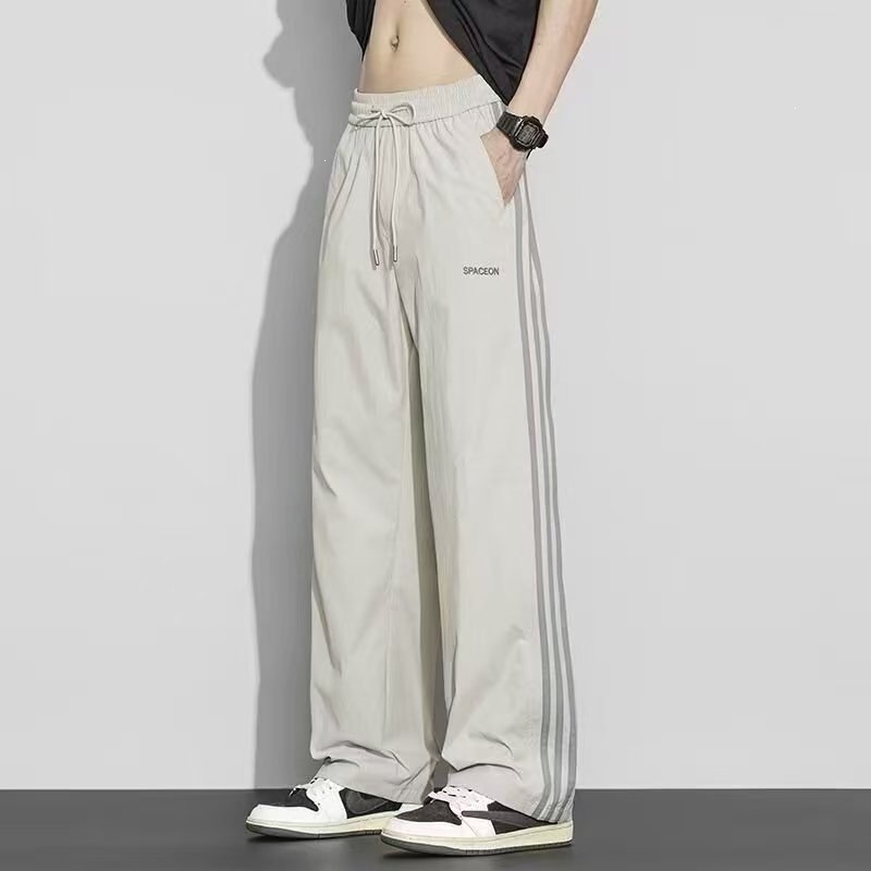 Ανδρικά λεπτά casual παντελόνια από Ice Silk, καλοκαίρι, αμερικάνικου στυλ φαρδιά γραμμή με ίσια μπατζάκια