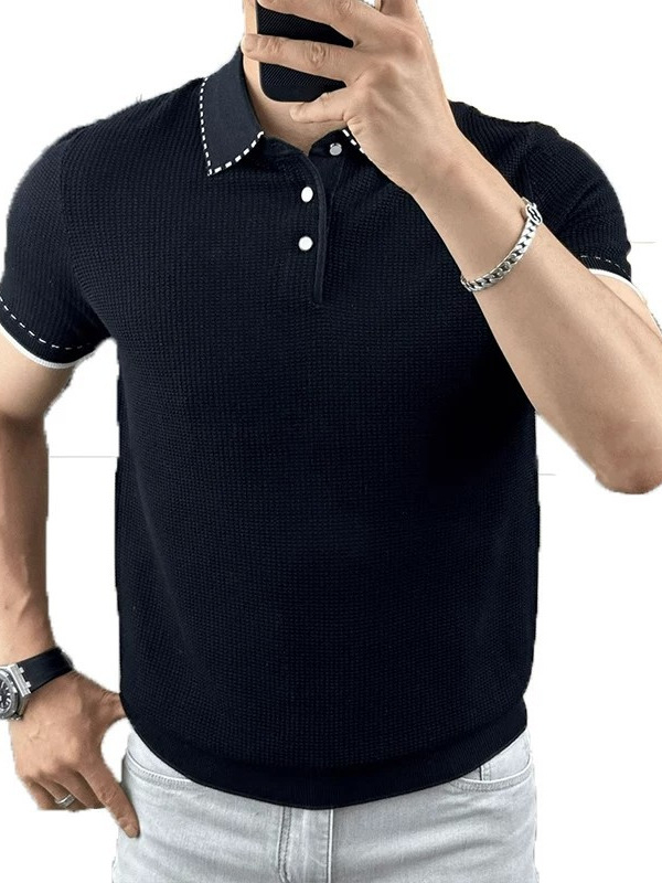 Ανδρικό polo από ύφασμα ice silk, κοντό μανίκι, καλοκαίρι, αέρινο πολυτελές καθημερινό τοπ