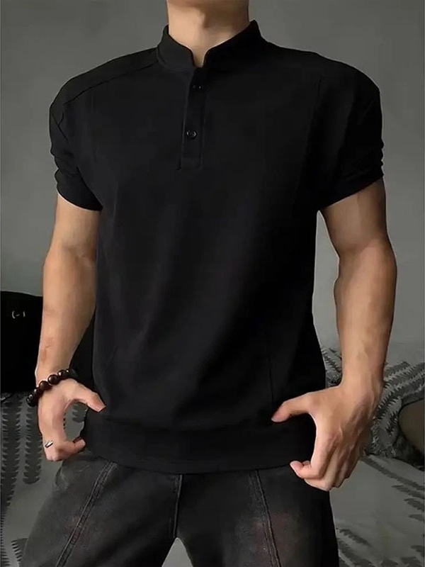 Αμερικανικού στυλ ανδρικό κοντομάνικο T‑shirt πόλο με Henley γιακά, patchwork, καλοκαιρινή άνετη γραμμή