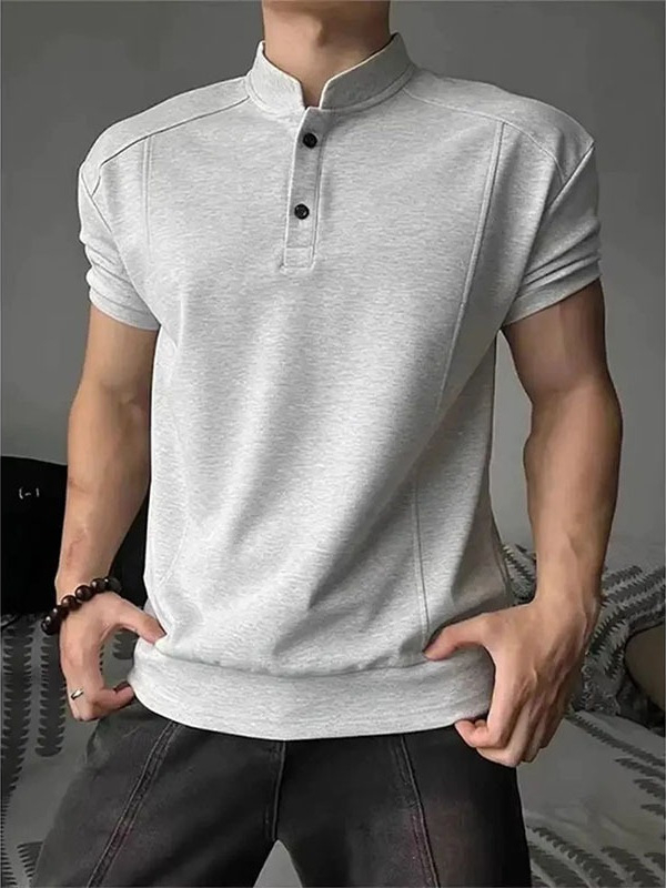 Αμερικανικού στυλ ανδρικό κοντομάνικο T‑shirt πόλο με Henley γιακά, patchwork, καλοκαιρινή άνετη γραμμή