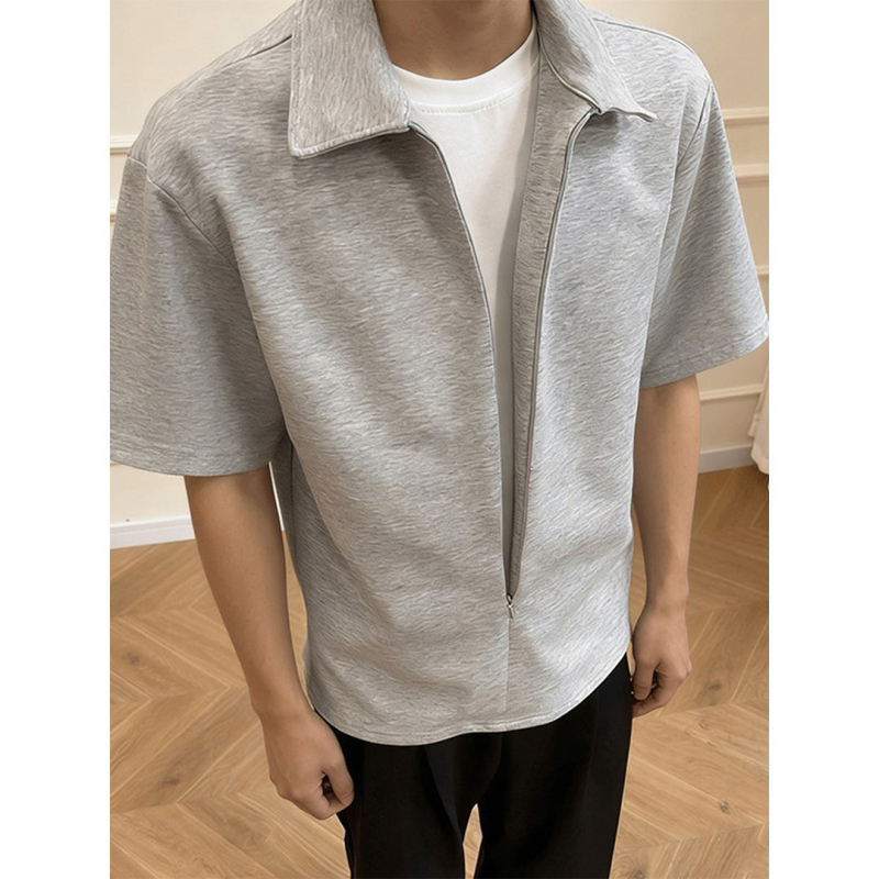 Αμερικανικού στυλ πόλο με φερμουάρ, ψεύτικο δύο τεμάχια, για άνδρες, κοντό μανίκι, καλοκαίρι, premium βαρύ ύφασμα, γιακά τύπου lapel