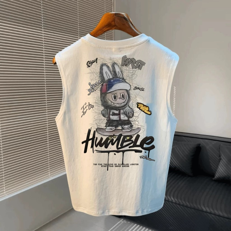 Ανδρικό αμάνικο T‑shirt σε Αμερικανικό στυλ, καλοκαιρινό αθλητικό τοπ, unisex, 100% βαμβάκι