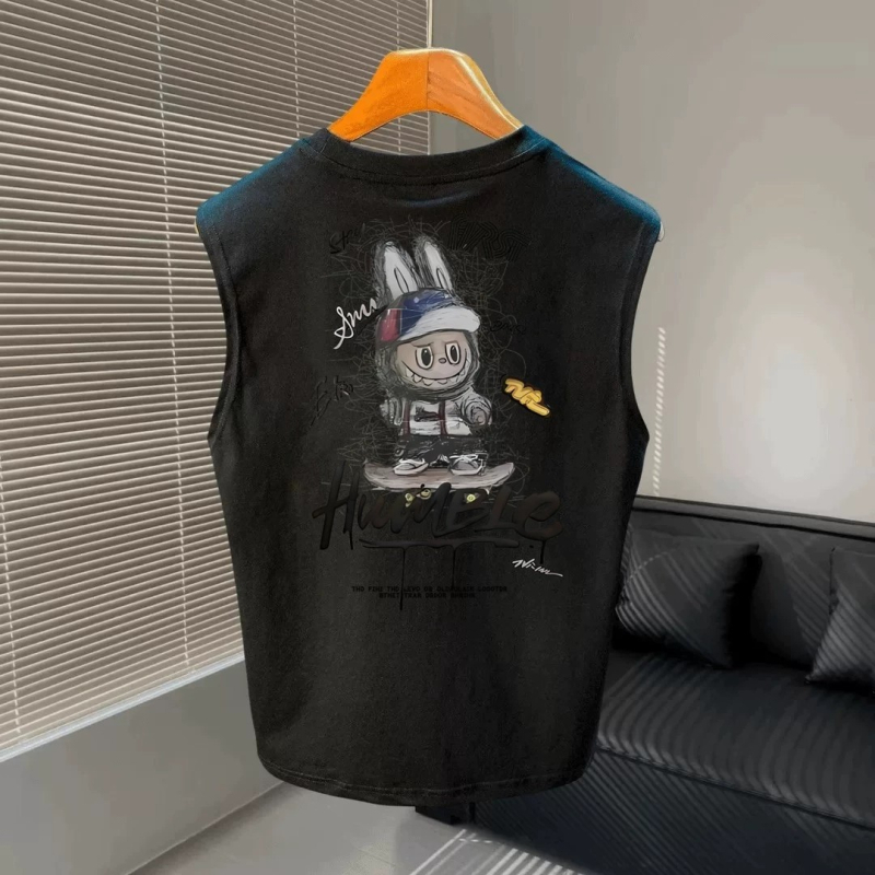 Ανδρικό αμάνικο T‑shirt σε Αμερικανικό στυλ, καλοκαιρινό αθλητικό τοπ, unisex, 100% βαμβάκι