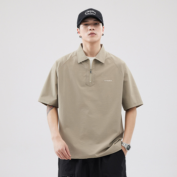 Ανδρικό πόλο από Ice Silk, αμερικάνικου στυλ, κοντά μανίκια, καλοκαίρι 2026, χαλαρή εφαρμογή, casual πόλο με γιακά, λεπτό ύφασμα, γρήγορο στέγνωμα