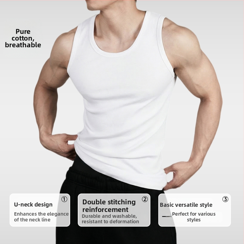 Pánske tielko z čistej bavlny, elastické rebrované fitness tielko, letné tielko sajúce pot