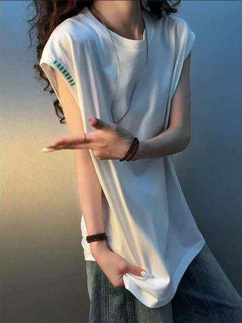 Cleanfit κεντημένο βαμβακερό ανδρικό oversized αμάνικο τοπ, για καλοκαίρι, ελαφρύ