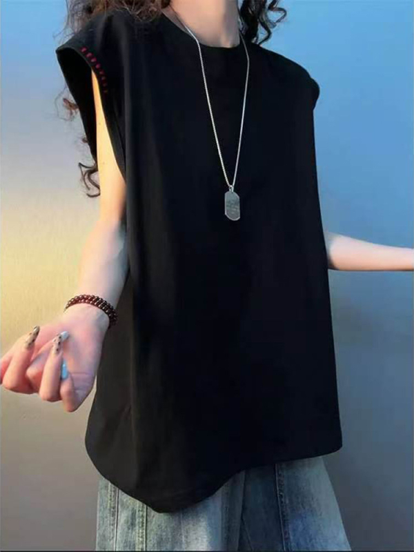 Cleanfit κεντημένο βαμβακερό ανδρικό oversized αμάνικο τοπ, για καλοκαίρι, ελαφρύ