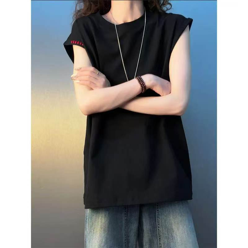 Cleanfit κεντημένο βαμβακερό ανδρικό oversized αμάνικο τοπ, για καλοκαίρι, ελαφρύ