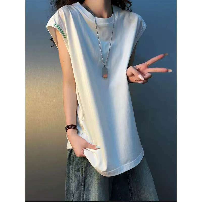 Cleanfit κεντημένο βαμβακερό ανδρικό oversized αμάνικο τοπ, για καλοκαίρι, ελαφρύ