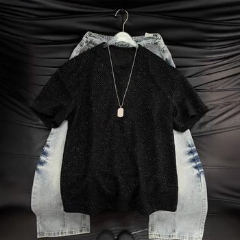 Ανδρικό κοντομάνικο T‑shirt για το καλοκαίρι με αίσθηση υψηλής ποιότητας, στυλάτο και κομψό, βαρύ twill σχέδιο σε αμερικάνικο ύφος, κανονικοί ώμοι, κοντά μανίκια