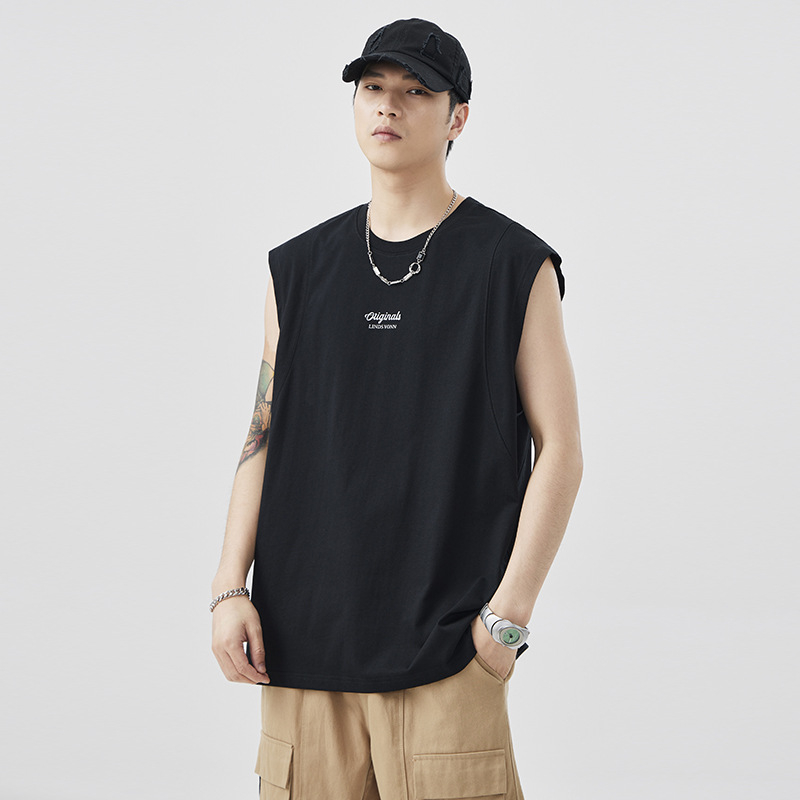 Ανδρικό αμάνικο T‑shirt από 100% βαμβάκι, 250 g, βαριάς υφής, φαρδιά γραμμή, καλοκαίρι