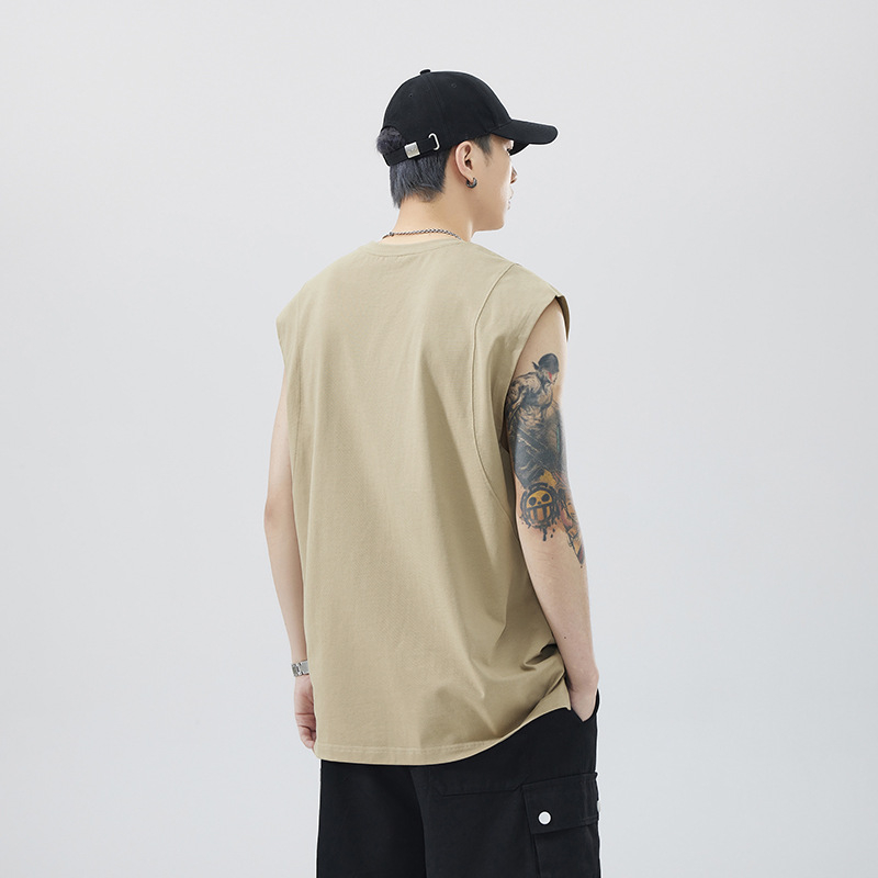 Ανδρικό αμάνικο T‑shirt από 100% βαμβάκι, 250 g, βαριάς υφής, φαρδιά γραμμή, καλοκαίρι