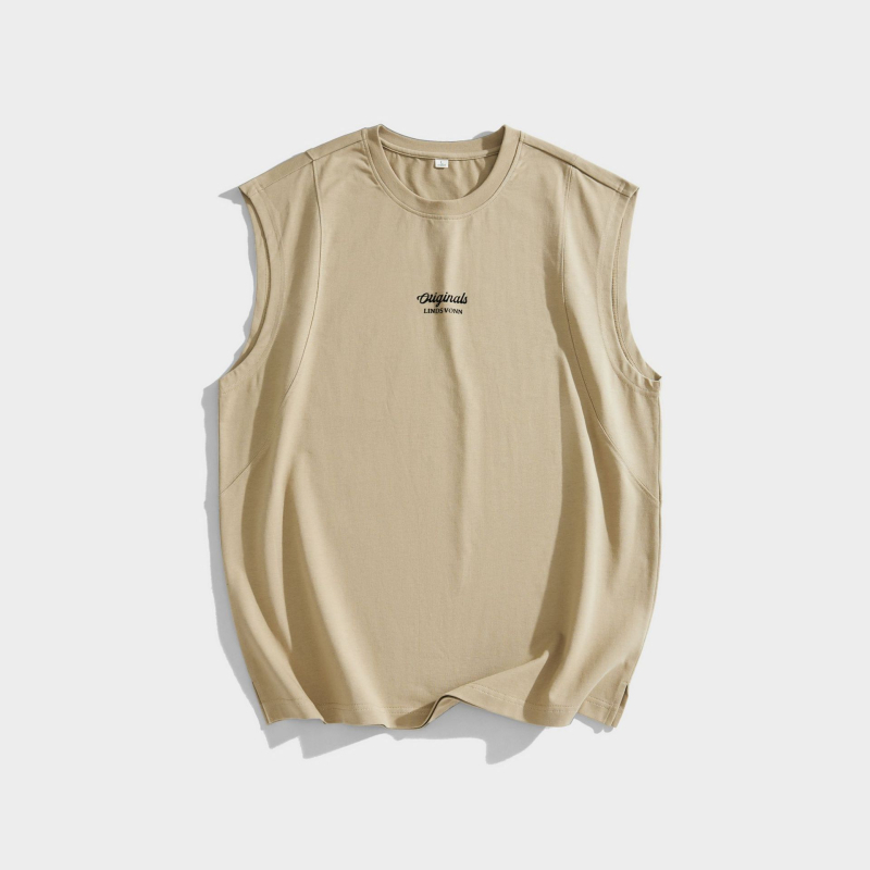 Ανδρικό αμάνικο T‑shirt από 100% βαμβάκι, 250 g, βαριάς υφής, φαρδιά γραμμή, καλοκαίρι