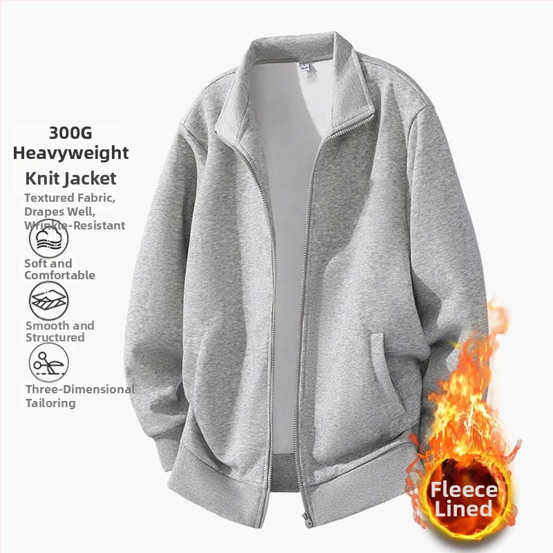 Pánska bunda so stojačikom na zips, ležérny kardiganový štýl, jednofarebná, dlhé rukávy, bočné vrecká, polyester