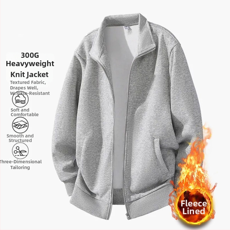 Pánska bunda so stojačikom na zips, ležérny kardiganový štýl, jednofarebná, dlhé rukávy, bočné vrecká, polyester