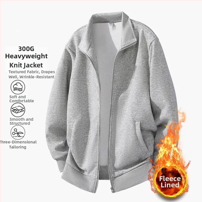 Pánska bunda so stojačikom na zips, ležérny kardiganový štýl, jednofarebná, dlhé rukávy, bočné vrecká, polyester