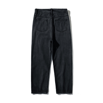 Ανδρικά τζιν από denim – ευθεία γραμμή, πλυμένα μαύρα, μεσαία μέση, ιαπωνικά εμπνευσμένο casual στυλ