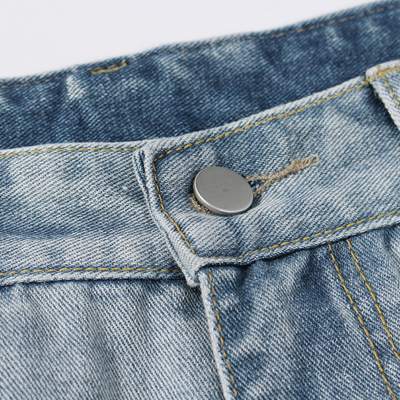 Ανδρικά τζιν από denim – ευθεία γραμμή, πλυμένα μαύρα, μεσαία μέση, ιαπωνικά εμπνευσμένο casual στυλ