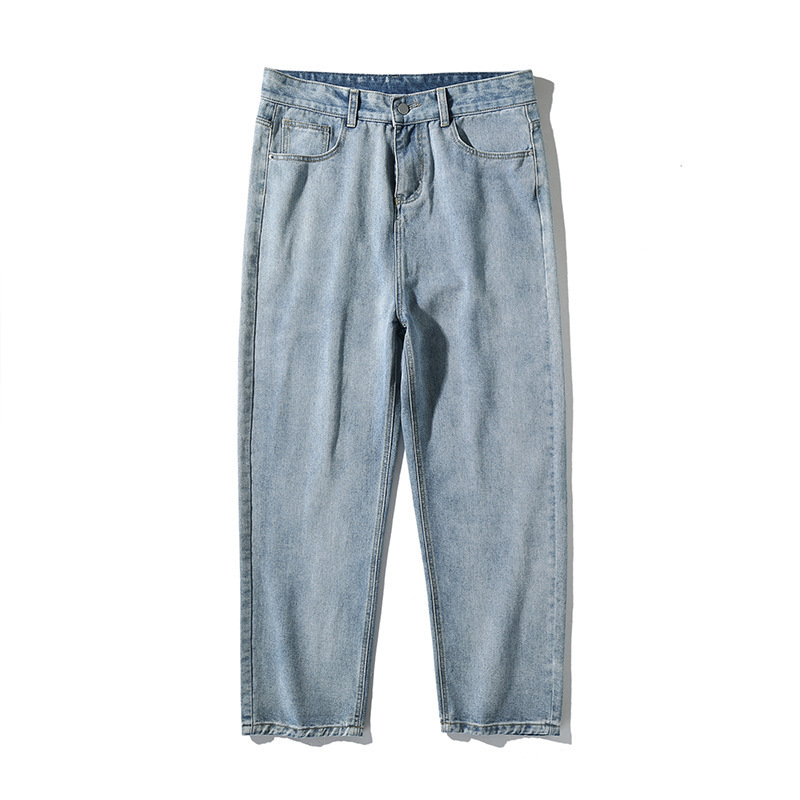 Ανδρικά τζιν από denim – ευθεία γραμμή, πλυμένα μαύρα, μεσαία μέση, ιαπωνικά εμπνευσμένο casual στυλ