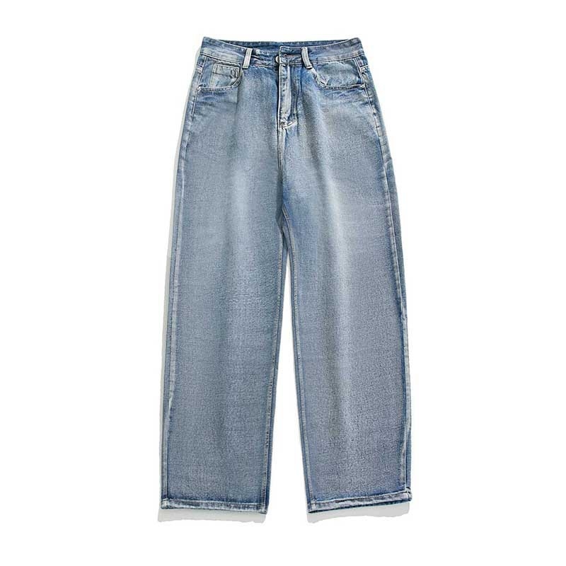 Ανδρικά τζιν από denim – ευθεία γραμμή, πλυμένα μαύρα, μεσαία μέση, ιαπωνικά εμπνευσμένο casual στυλ