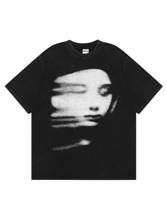Ανδρικό T-shirt Harajuku με 3D εκτύπωση κόκκινου προσώπου σε μαύρο, κοντά μανίκια, λαιμός στρογγυλός