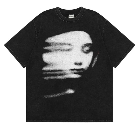 Ανδρικό T-shirt Harajuku με 3D εκτύπωση κόκκινου προσώπου σε μαύρο, κοντά μανίκια, λαιμός στρογγυλός