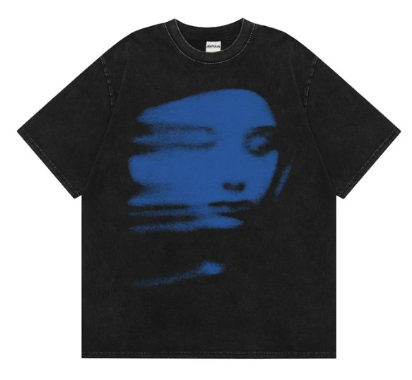 Ανδρικό T-shirt Harajuku με 3D εκτύπωση κόκκινου προσώπου σε μαύρο, κοντά μανίκια, λαιμός στρογγυλός