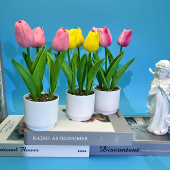 Τρεις τουλίπες Rain Flower Stone Μπονσάι για Γραφείο — Συνθετικό Φυτό σε γλάστρα