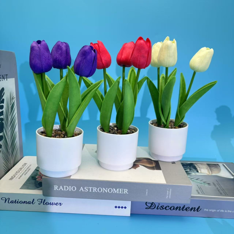 Τρεις τουλίπες Rain Flower Stone Μπονσάι για Γραφείο — Συνθετικό Φυτό σε γλάστρα