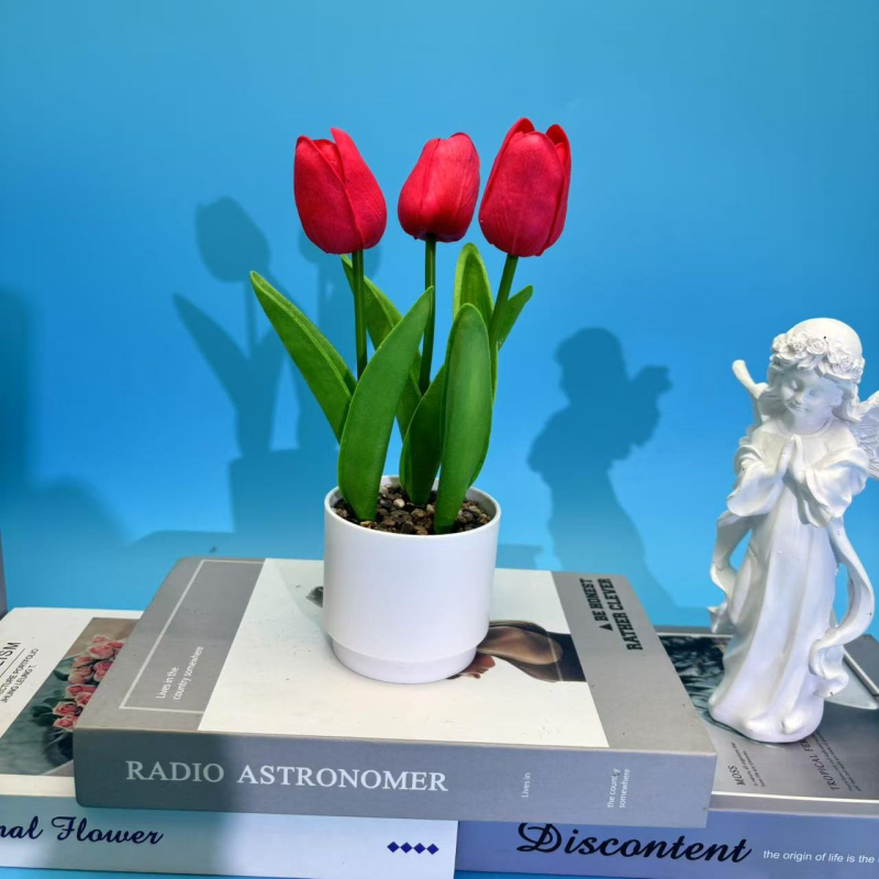 Τρεις τουλίπες Rain Flower Stone Μπονσάι για Γραφείο — Συνθετικό Φυτό σε γλάστρα