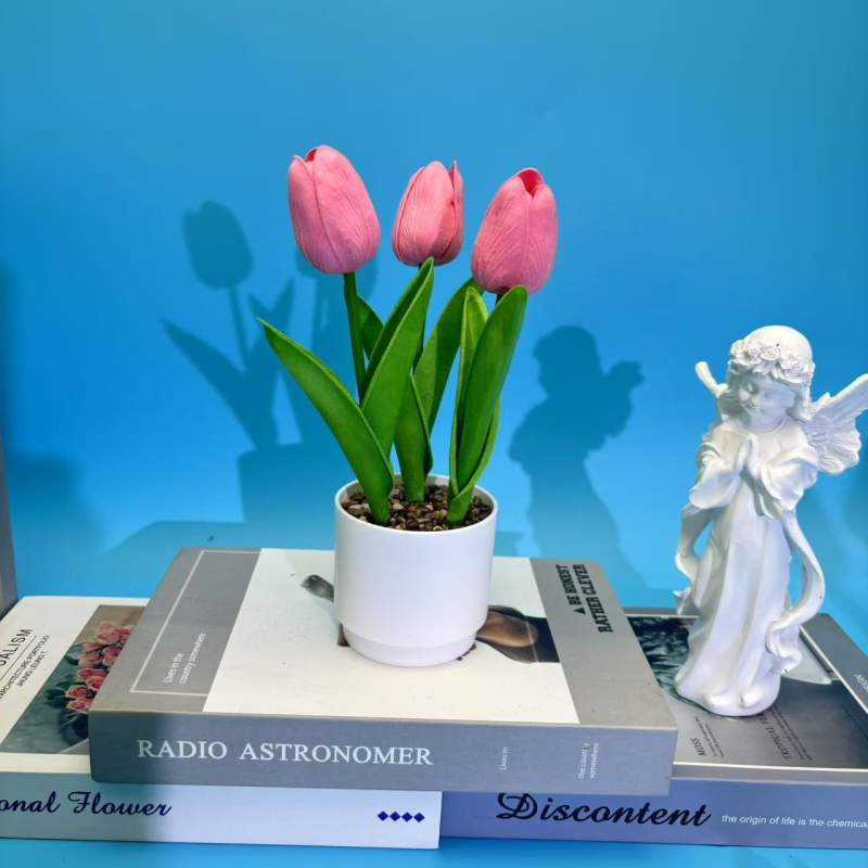 Τρεις τουλίπες Rain Flower Stone Μπονσάι για Γραφείο — Συνθετικό Φυτό σε γλάστρα
