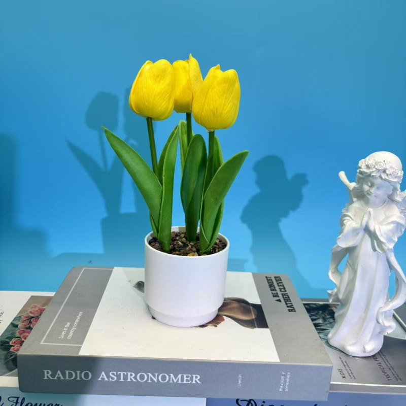 Τρεις τουλίπες Rain Flower Stone Μπονσάι για Γραφείο — Συνθετικό Φυτό σε γλάστρα