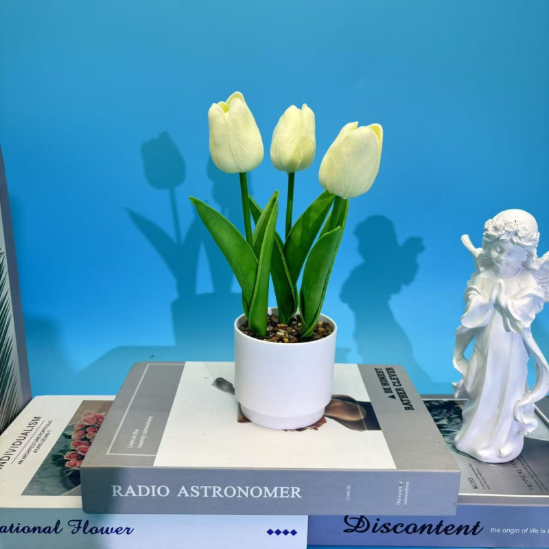 Τρεις τουλίπες Rain Flower Stone Μπονσάι για Γραφείο — Συνθετικό Φυτό σε γλάστρα