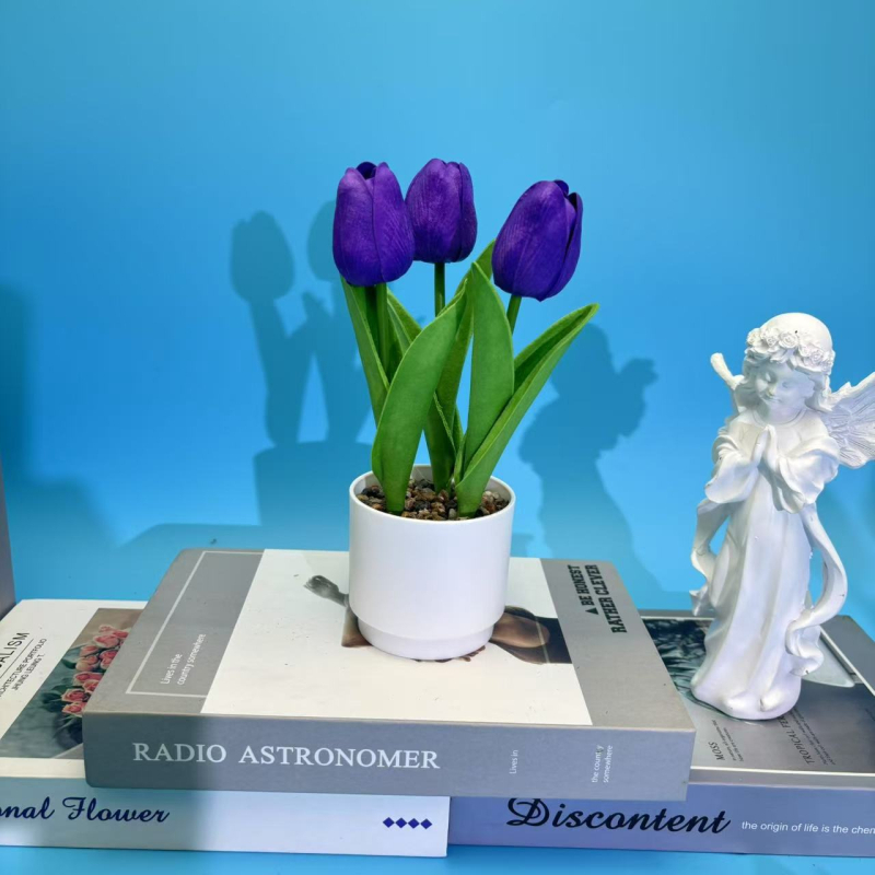 Τρεις τουλίπες Rain Flower Stone Μπονσάι για Γραφείο — Συνθετικό Φυτό σε γλάστρα