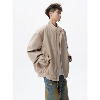 Αμερικανικού στυλ flight jacket εργασίας για άνδρες και εφήβους, άνοιξη και φθινόπωρο, υψηλής ποιότητας, δροσερό και κομψό, με stand collar και μπεϊζμπολ-εμπνευσμένο σχέδιο Cleanfit